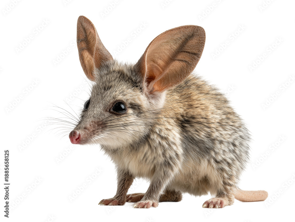 Obraz premium A close-up view of a Bilby, a small, rabbit-like marsupial with distinctive long ears, in its natural setting. Isolated Transparent Background, PNG