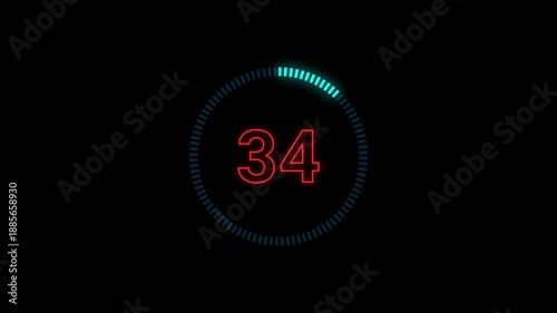 40 seconds countdown timer neon from 40 to 0 4K video