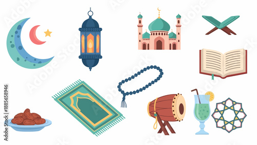 Islamic Symbols and Objects Collection Illustration.