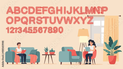 Cozy indoor scene with people relaxing and learning