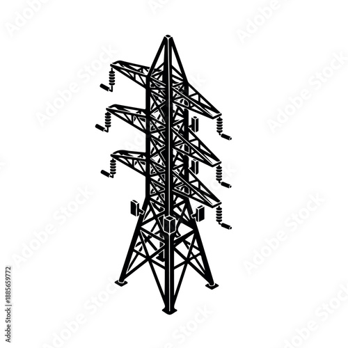 High voltage power line tower for electricity transmission.