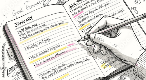 Hand Writing in a Diary or Planner.