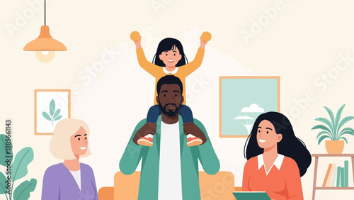 Diverse family enjoying leisure time together indoors