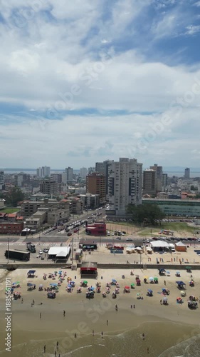 Aerial View of Tramandai Beach, Brazil - Beautiful Coastal Landscape with Blue Ocean and Sunny Sky
