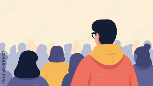 Diverse crowd silhouetted against a soft, warm background
