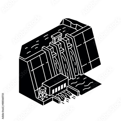 Hydroelectric Dam Generating Renewable Energy Isometric Icon.