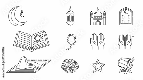 Islamic Symbols and Icons Set Illustration.