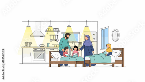 Hospital Room Scene with Patients and Staff.