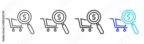 Trolley Pay icon set collection creative outline style for finance toolkit with multiple thickness variations suitable for digital design branding ui ux web app