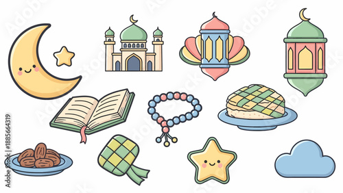 Islamic Symbols and Icons Collection Illustration.