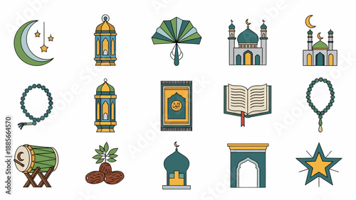 Islamic Symbols and Icons Set.