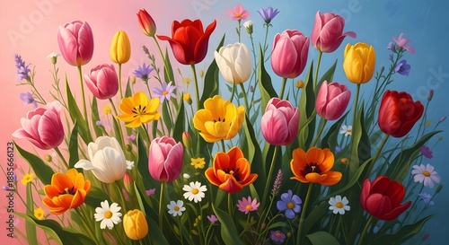 Vibrant tulips and flowers bouquet for mother's day celebration