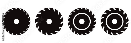 Industrial Circular Saw Blade Icon Set – Black Silhouette Woodworking, Carpentry and Cutting 
Tool Vector Collection