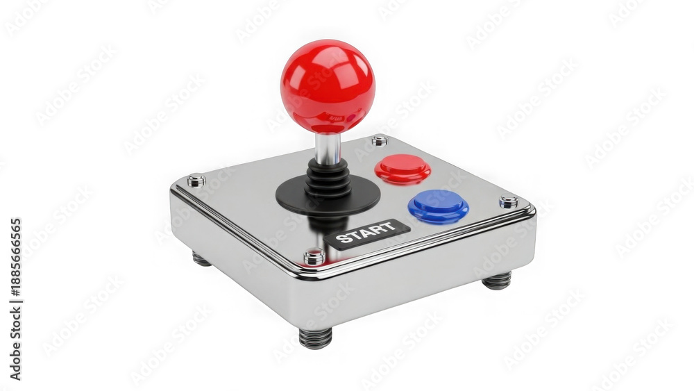 Fototapeta premium Classic Arcade Joystick Controller With Red Ball On Black Background