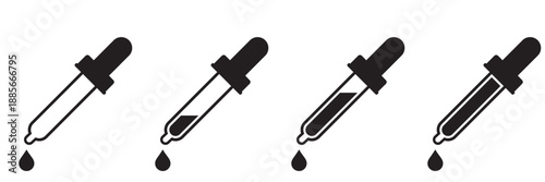 Eye Dropper Icon Set – Line, Solid and Flat Styles, Baby Medicine Dropper with Liquid Droplet
 Vector Collection