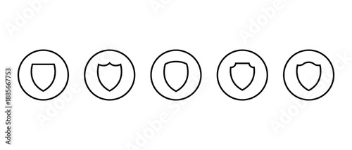 Shield outline icon set in circular line. Security, defense, and protection badge symbol