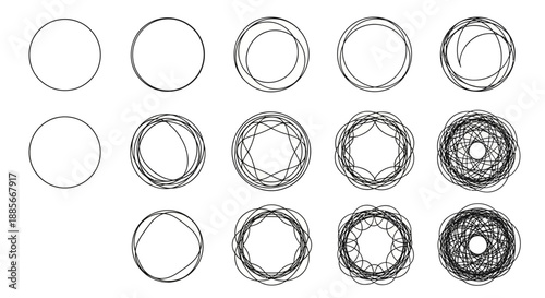 A visual representation of order versus chaos, with clean circles contrasted against messy scribbles. Ideal for concepts of creativity, problem-solvin