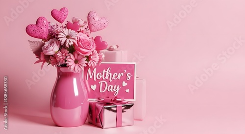 Mother's day gift ideas pink flowers and perfume bottle