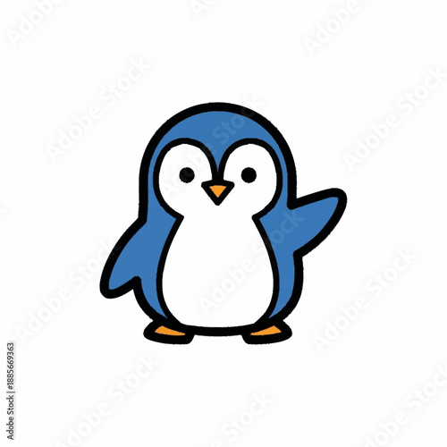 Cute cartoon penguin waving hello illustration.