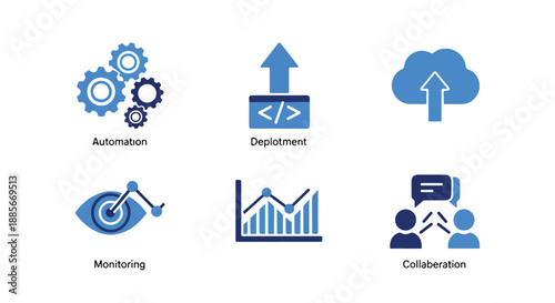 Set of 6 Blue Business Technology Icons Vector