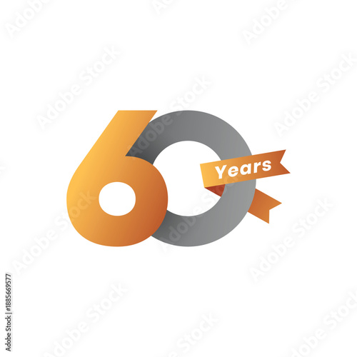 Anniversary Vector Illustration: Golden Number 60 Design with Ribbon Banner for Corporate Event and Celebration, Isolated on White Background