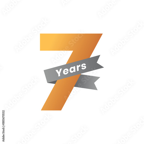 Golden Number Seven Vector Illustration with Ribbon Banner for Anniversary Celebration, Company Event, or Birthday Party, Representing a Milestone