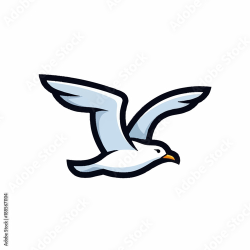 Graceful Seagull in Flight with Wings Spread Wide.