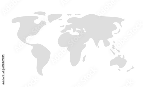 Gray blank vector map of the world  isolated on white background. Simplified map of the world. Flat Earth. World map with round corners. Globe worldmap icon.