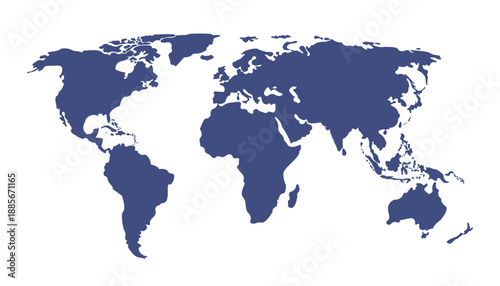 Blue blank vector map of the world  isolated on white background. Flat Earth, Globe worldmap icon.