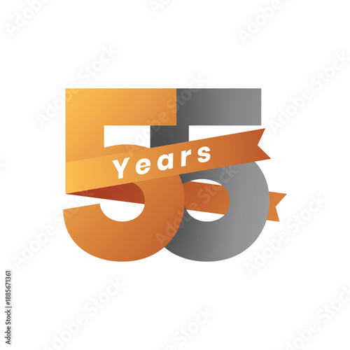 Elegant 55th Anniversary Vector Illustration with Ribbon, Golden and Silver Numbers for Corporate Event and Celebration