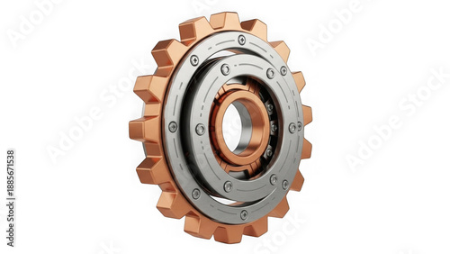 Precision Copper And Silver Gear Assembly With Bearing 3d Render
