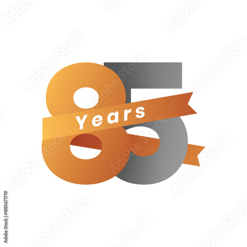 Elegant 85th Anniversary Vector Illustration with Orange Ribbon, Silver Numbers, and Clean Design for Event Celebration and Company Milestone