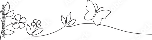 Butterfly one continuous line art, Vector illustration, One line art, Line art graphic style