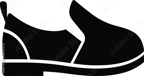 Black silhouette of a modern slip on sneaker icon with pull tab and thick sole isolated on white for fashion.