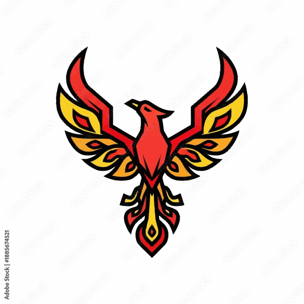 Fototapeta premium Vibrant Phoenix Bird Logo Design with Fiery Colors.