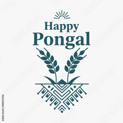 The flat design Happy Pongal Typography Holiday, Harvest Festival of Tamil Nadu, South India.
