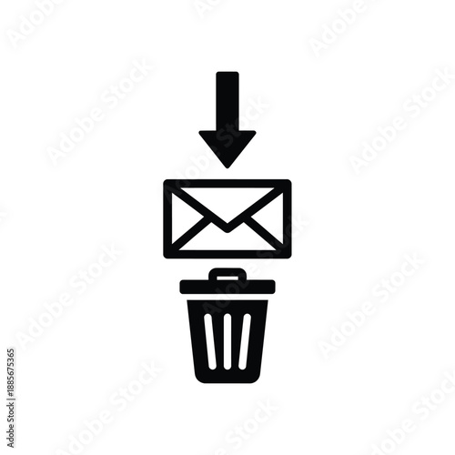 Vector illustration icon black icon of deleting an email into a trash can