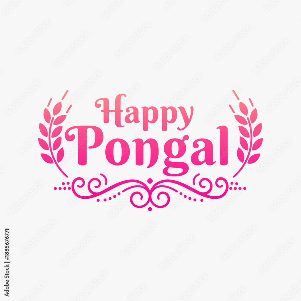 Obraz premium The flat design Happy Pongal Typography Holiday, Harvest Festival of Tamil Nadu, South India.