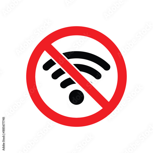 Vector illustration icon no wifi symbol, prohibition sign with wifi icon inside, , indicating no wireless internet access allowed