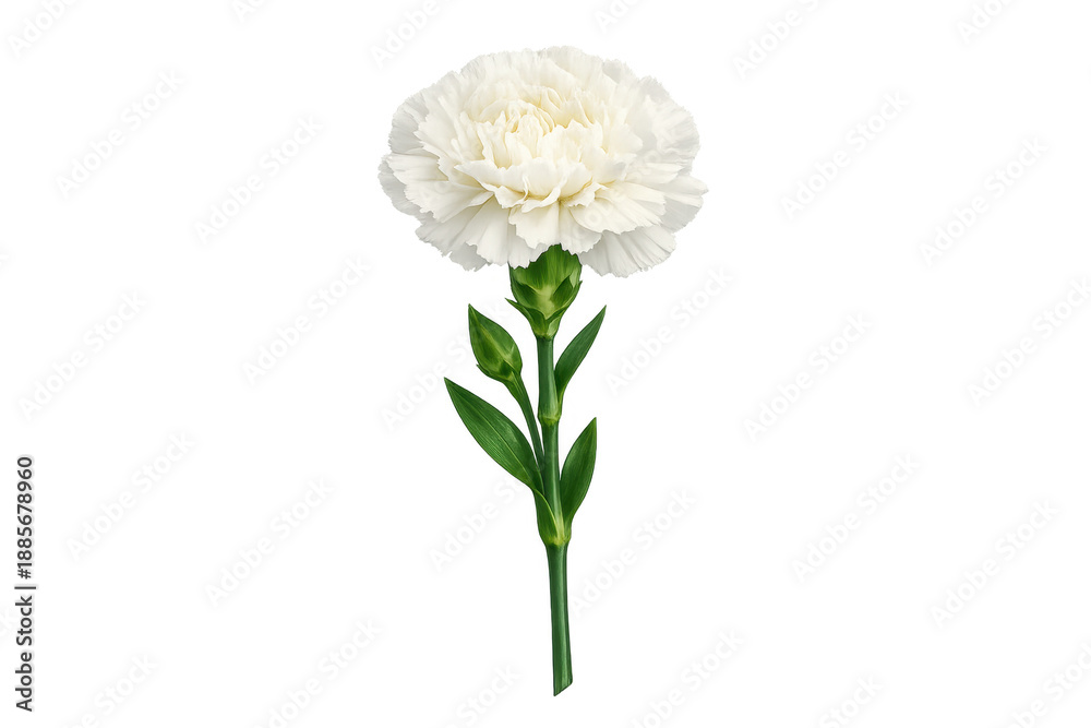 Fototapeta premium White carnation flower blooming with green stem transparency