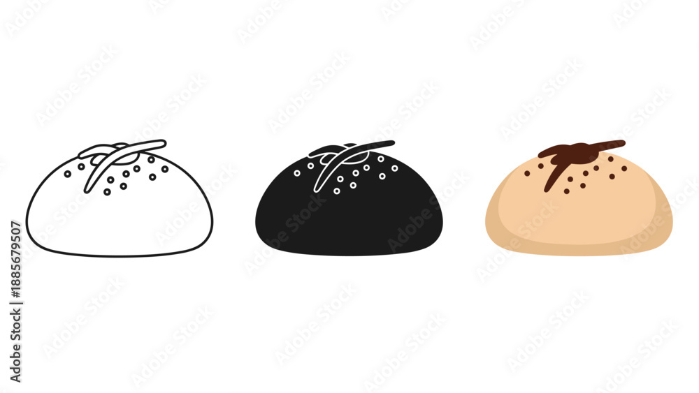 Obraz premium Three dumplings with different fillings and toppings in various styles on white background