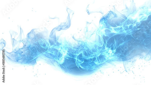 Blue fire effect, abstract background, isolated on transparent background