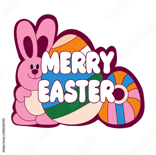 Pink Bunny Mascot with Large Colorful Easter Egg and Bold Text