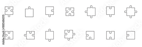puzzle piece vector icon set and silhouette art isolated on white background.