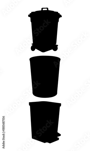 Trash can black silhouette, dustbin can vector art, vector of trash cans collection isolated on white background