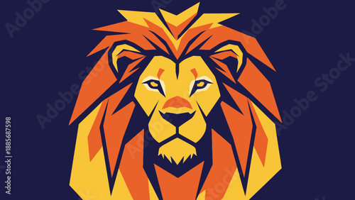 Majestic Abstract Geometric Lion Head Illustration on a Dark Blue Background