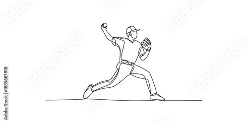 Continuous one line drawing of professional baseball player the design graphic vector illustration.