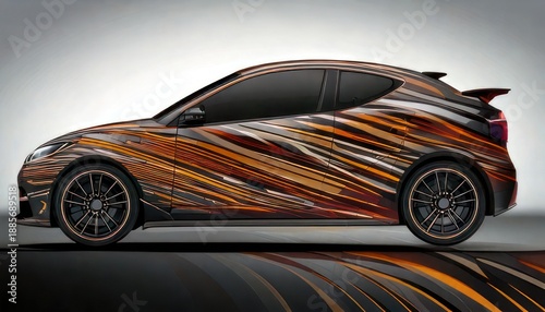 Abstractly Designed Car with Flowing Lines and Dynamic Movement.