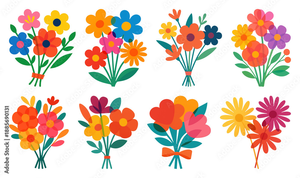 Obraz premium PNG Colorful floral bouquet illustrations element set on transparent background