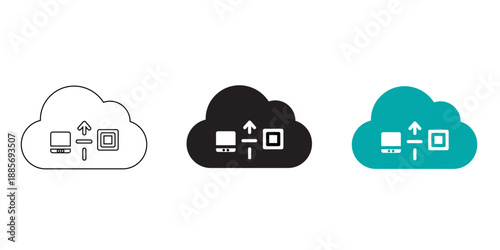 Cloud Computing Data Transfer Icons  Remote Storage and Server Synchronization Graphic Elements for Network Connectivity
